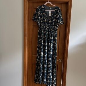 Baltic Born Dark Teal Floral V-Neck Maxi Dress